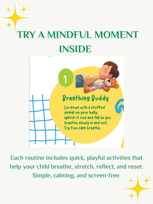 Breathing Buddy activity from 7 Quick Mindful Activities for Kids. Printable mindfulness PDF helps children practice calm breathing, relaxation, and focus
