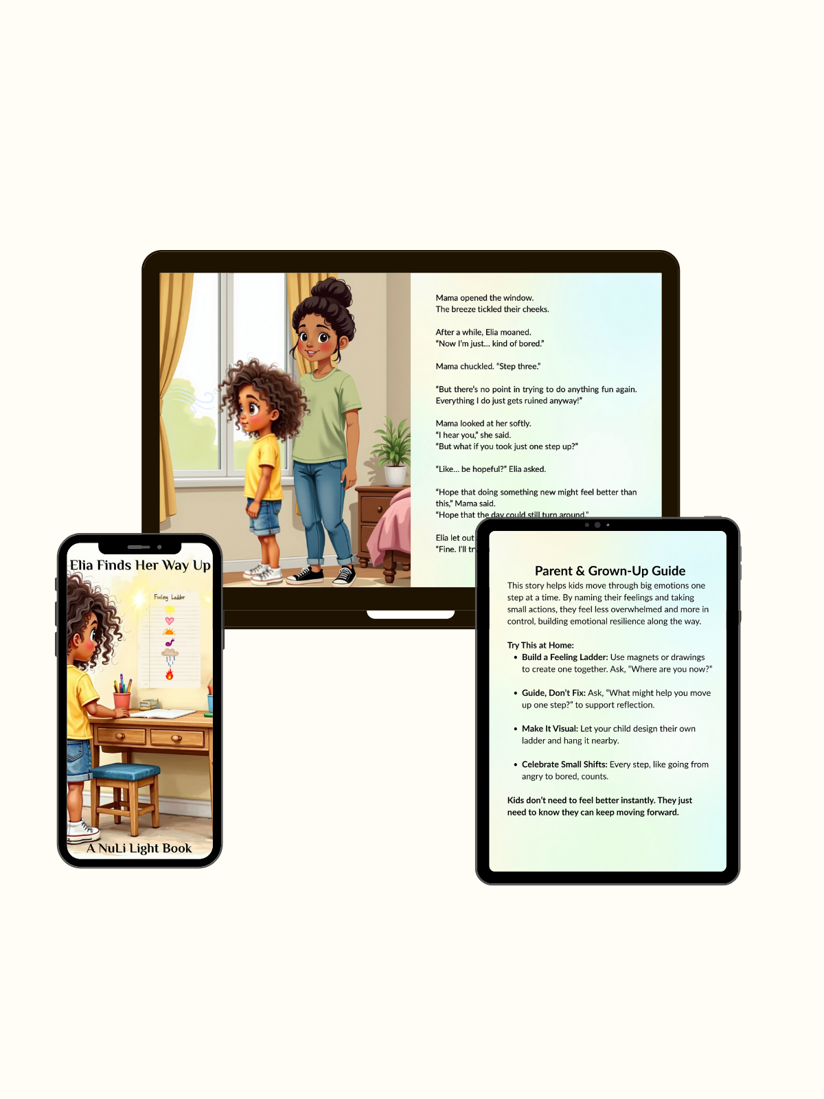 Elia Finds Her Way Up on phone, tablet, laptop — digital kids emotions book; mindfulness + resilience for ages 5–12.