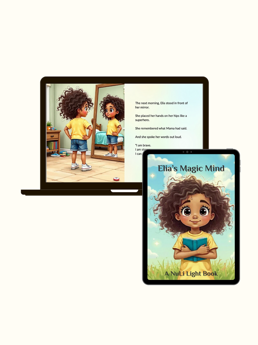 Digital visualization storybook on laptop + tablet; helps kids imagine goals, use affirmations, build confidence.