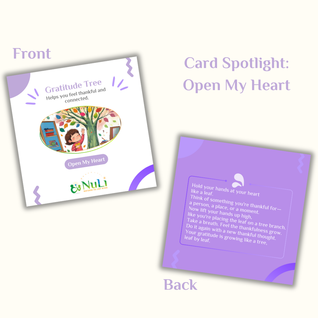 LightMoves Open My Heart mindfulness card. Gentle printable activity teaching gratitude, kindness, and emotional connection.