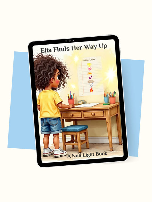 “Elia Finds Her Way Up” kids emotions storybook cover — big feelings, feeling ladder, emotional regulation for kids ages 5–12.