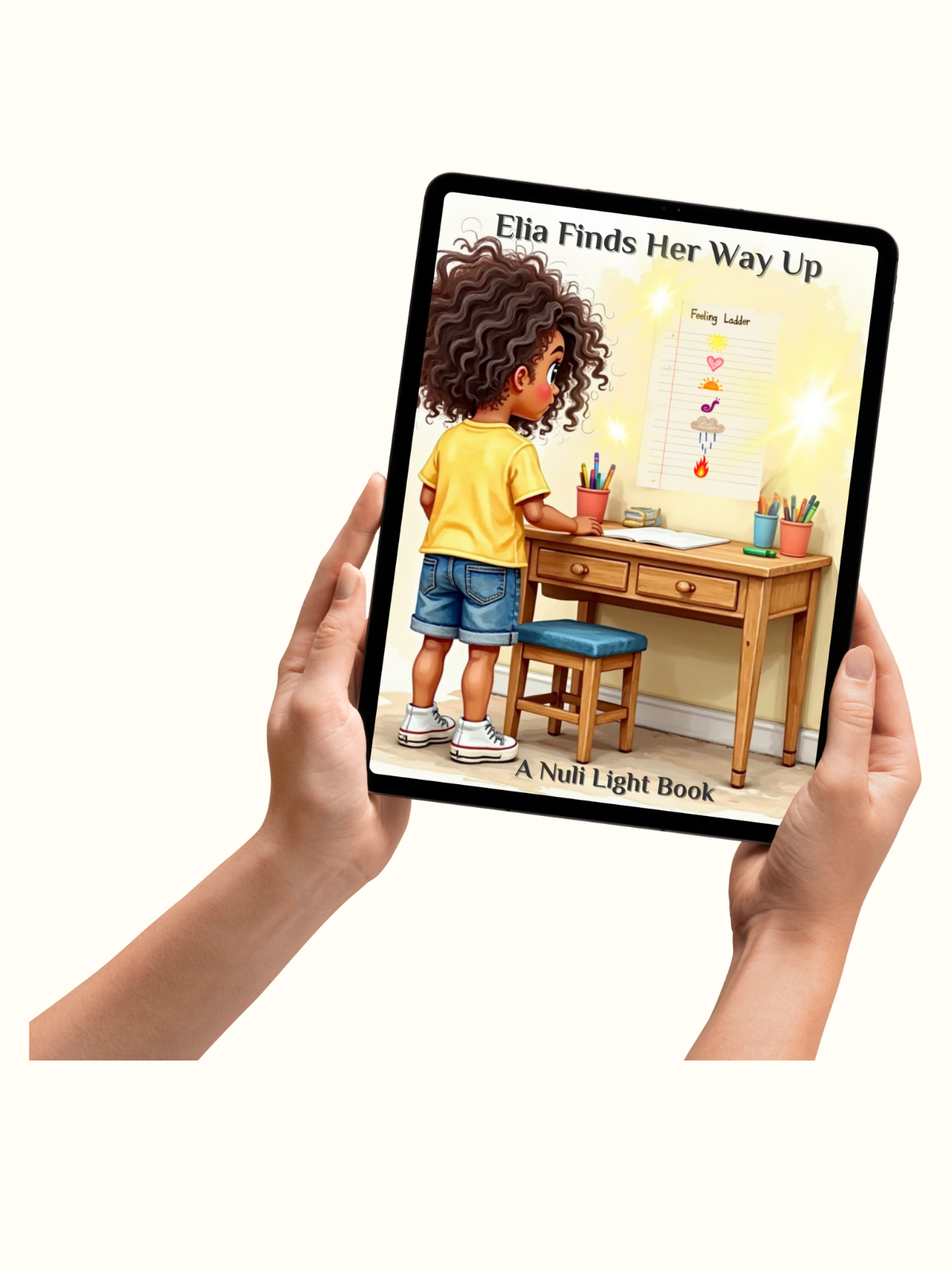 Elia Finds Her Way Up on tablet — calm-down strategies, emotional awareness, resilience skills for children 5–12.