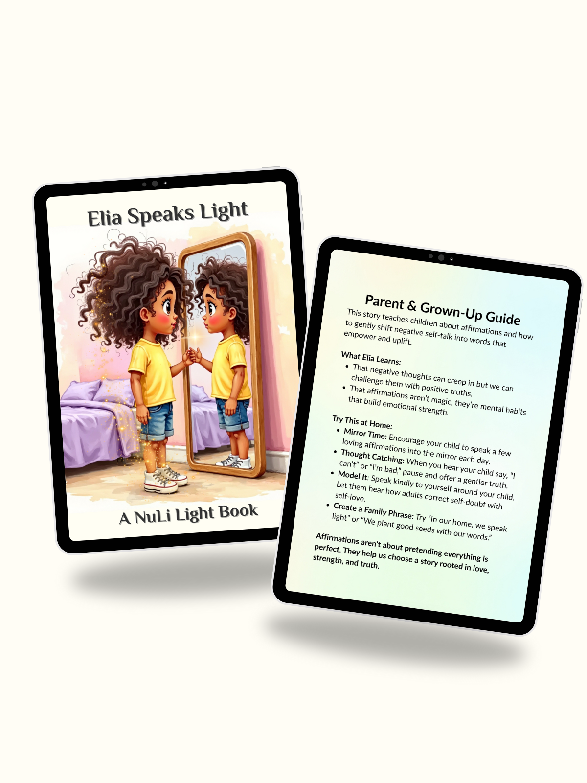 Storybook with parent guide for practicing kids’ affirmations at home; confidence, kindness, emotional strength.