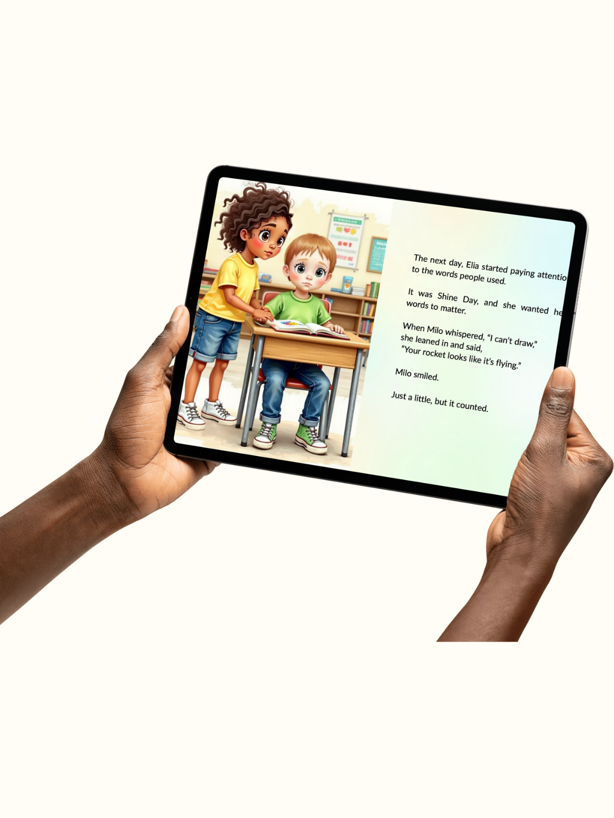 Inside page modeling positive self-talk lines; confidence + mindfulness practice for children.
