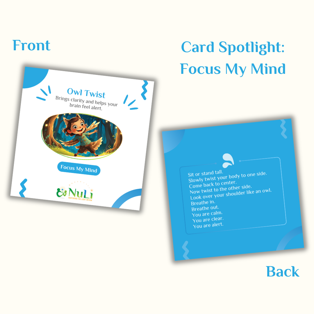 LightMoves Focus My Mind mindfulness card. Printable exercise helping kids practice focus, clarity, and mindful attention.