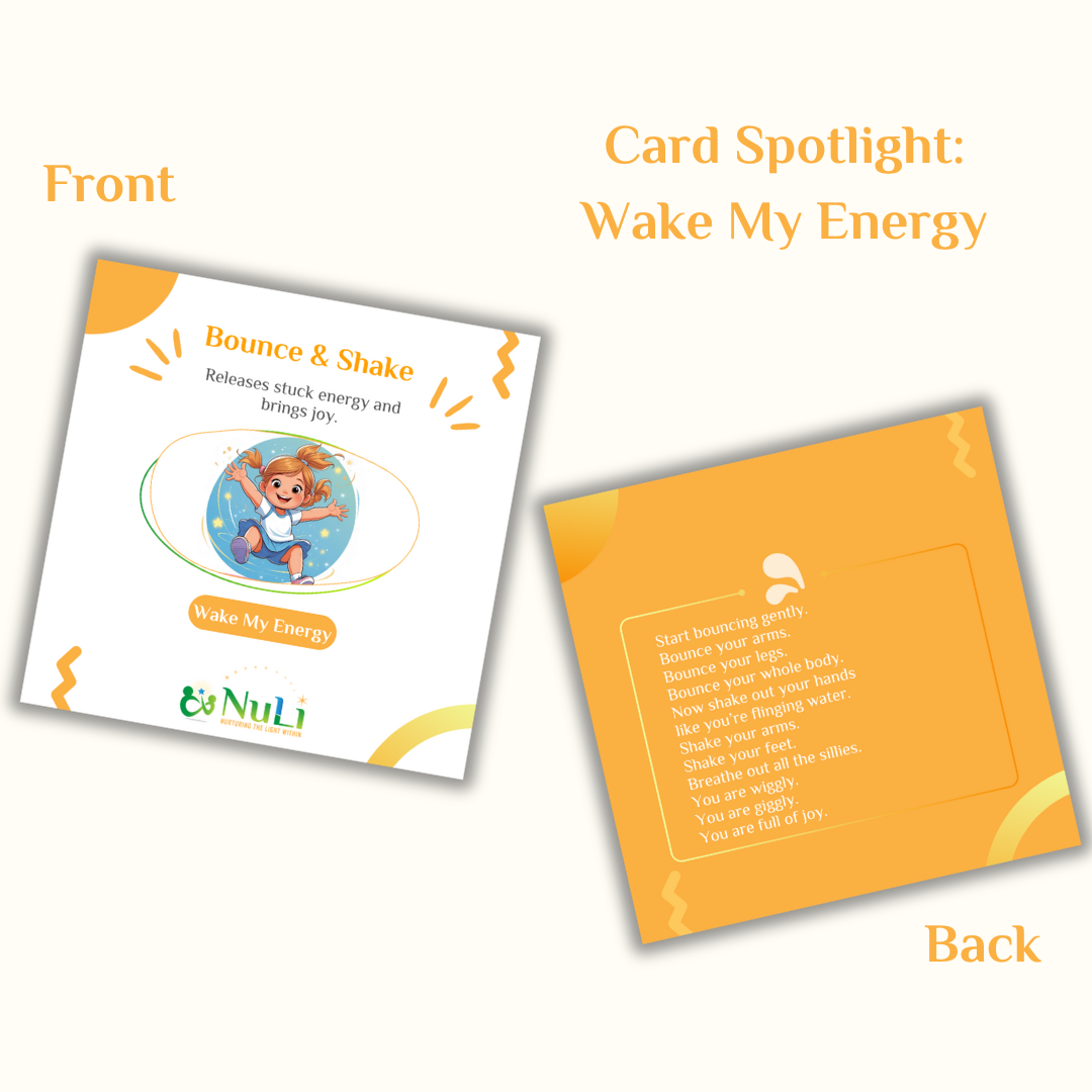 LightMoves Wake My Energy card. Printable movement and intention to boost energy, focus, and positivity for children.